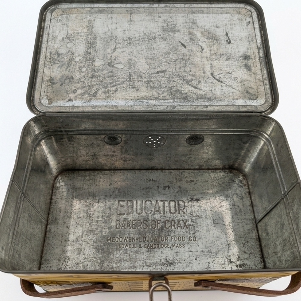 1950s Educator Picnic Basket Advertising Tin Yellow Collectible Container - Picture 3 of 3